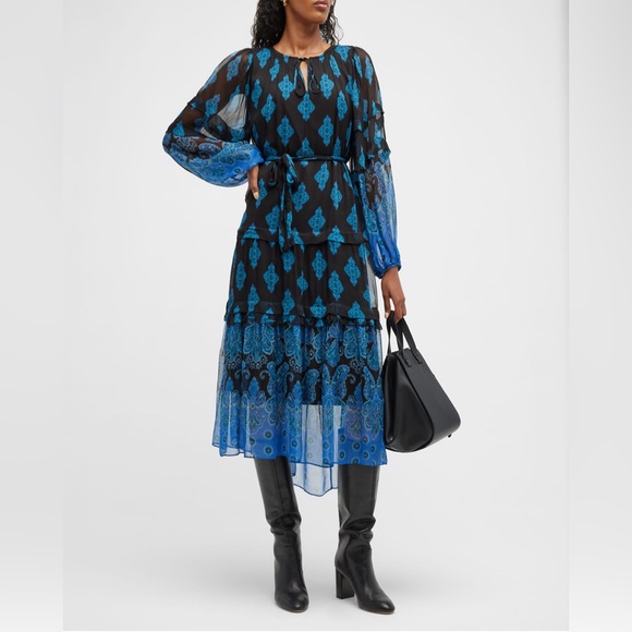 NWT Kobi Halperin Connor Printed Midi Dress, Black Blue Size XXL New w/Tag $548 - Picture 5 of 13